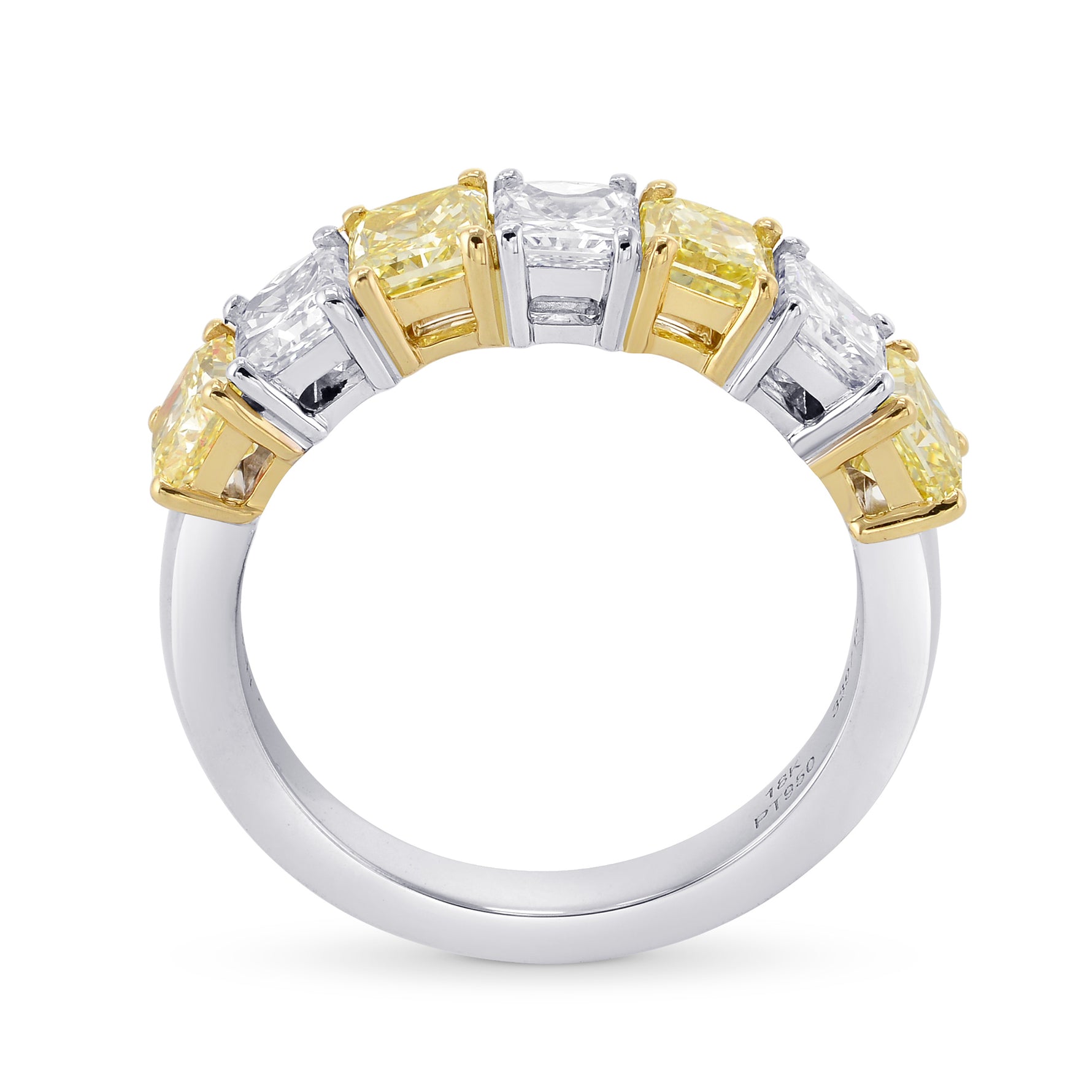 Fancy Yellow & Colorless Radiant Diamond Band Ring