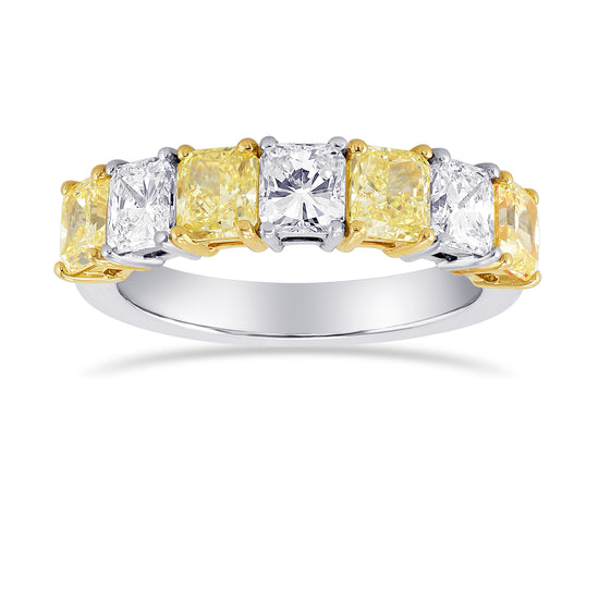 Fancy Yellow & Colorless Radiant Diamond Band Ring