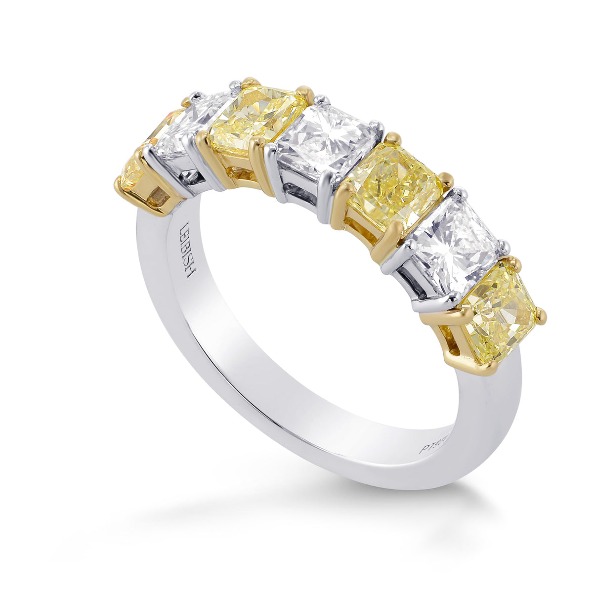 Fancy Yellow & Colorless Radiant Diamond Band Ring