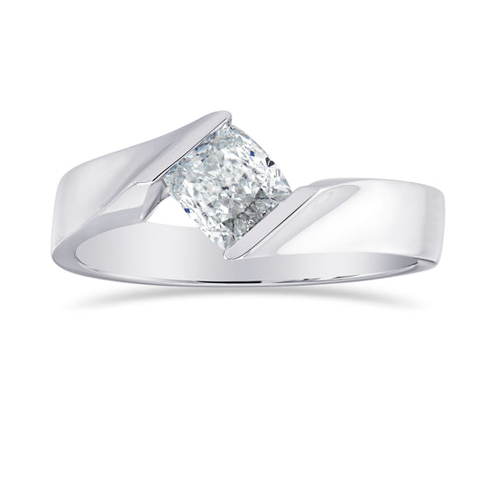 Light Blue Cushion Diamond Cross-over Solitaire Ring