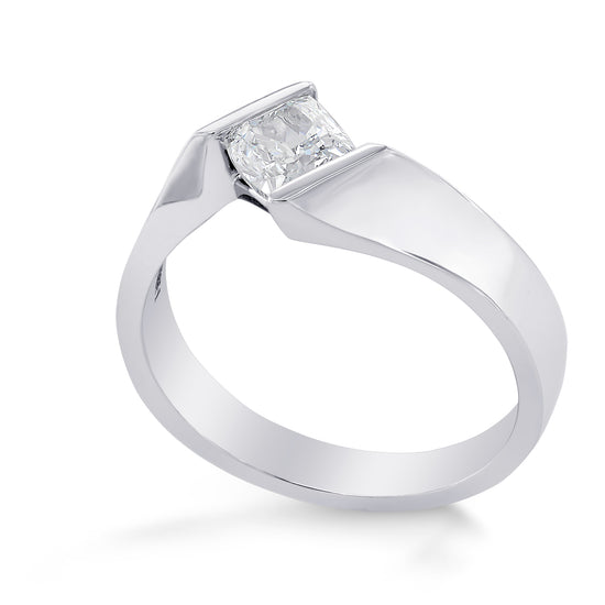 Light Blue Cushion Diamond Cross-over Solitaire Ring