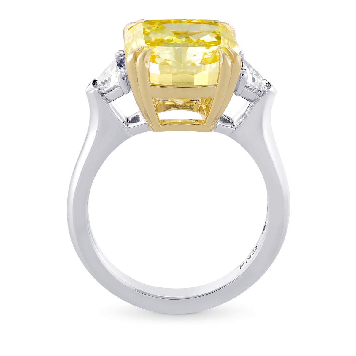 Fancy Vivid Yellow Cushion Diamond and Half-moon 3 stone Ring
