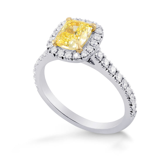 Fancy Yellow Cushion Diamond Halo Ring
