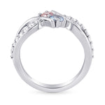 Fancy Purplish Pink Round Diamond and Aquamarine 2 Stone Ring