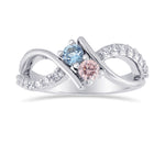Fancy Purplish Pink Round Diamond and Aquamarine 2 Stone Ring