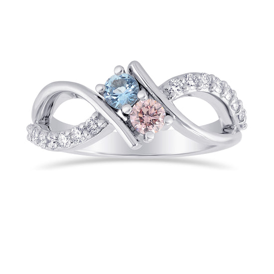 Fancy Purplish Pink Round Diamond and Aquamarine 2 Stone Ring