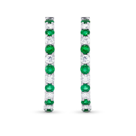Emerald & Diamond Hoop Earrings 