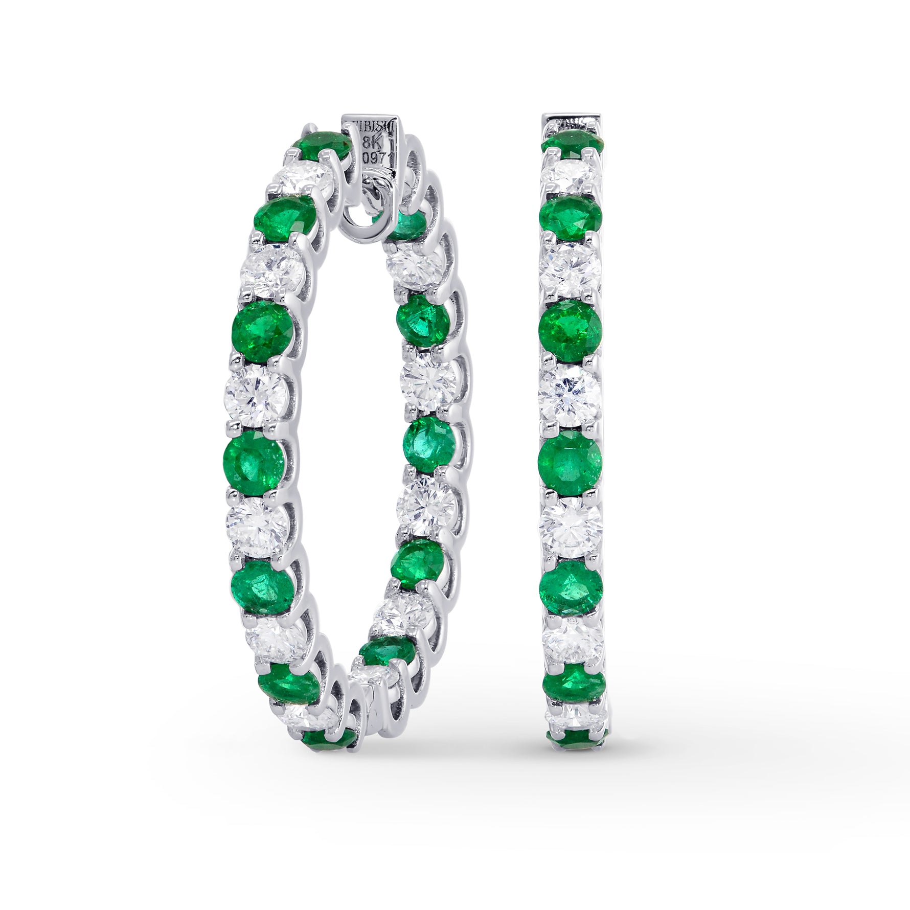 Emerald & Diamond Hoop Earrings 