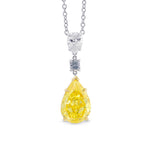 Fancy Vivid Yellow Pear Shape Three Stone Diamond Pendant