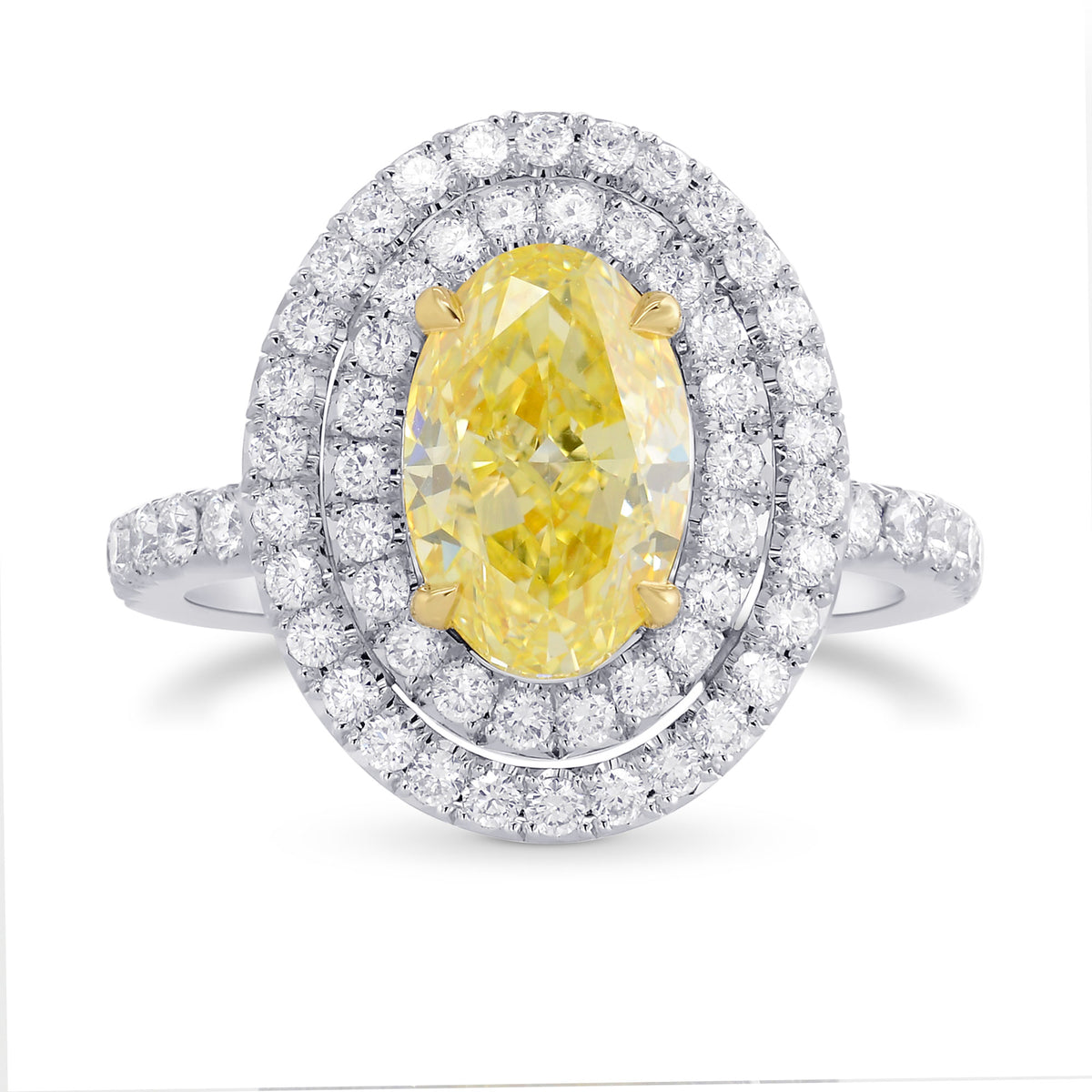 Fancy Intense Yellow Oval Diamond Double Halo Ring