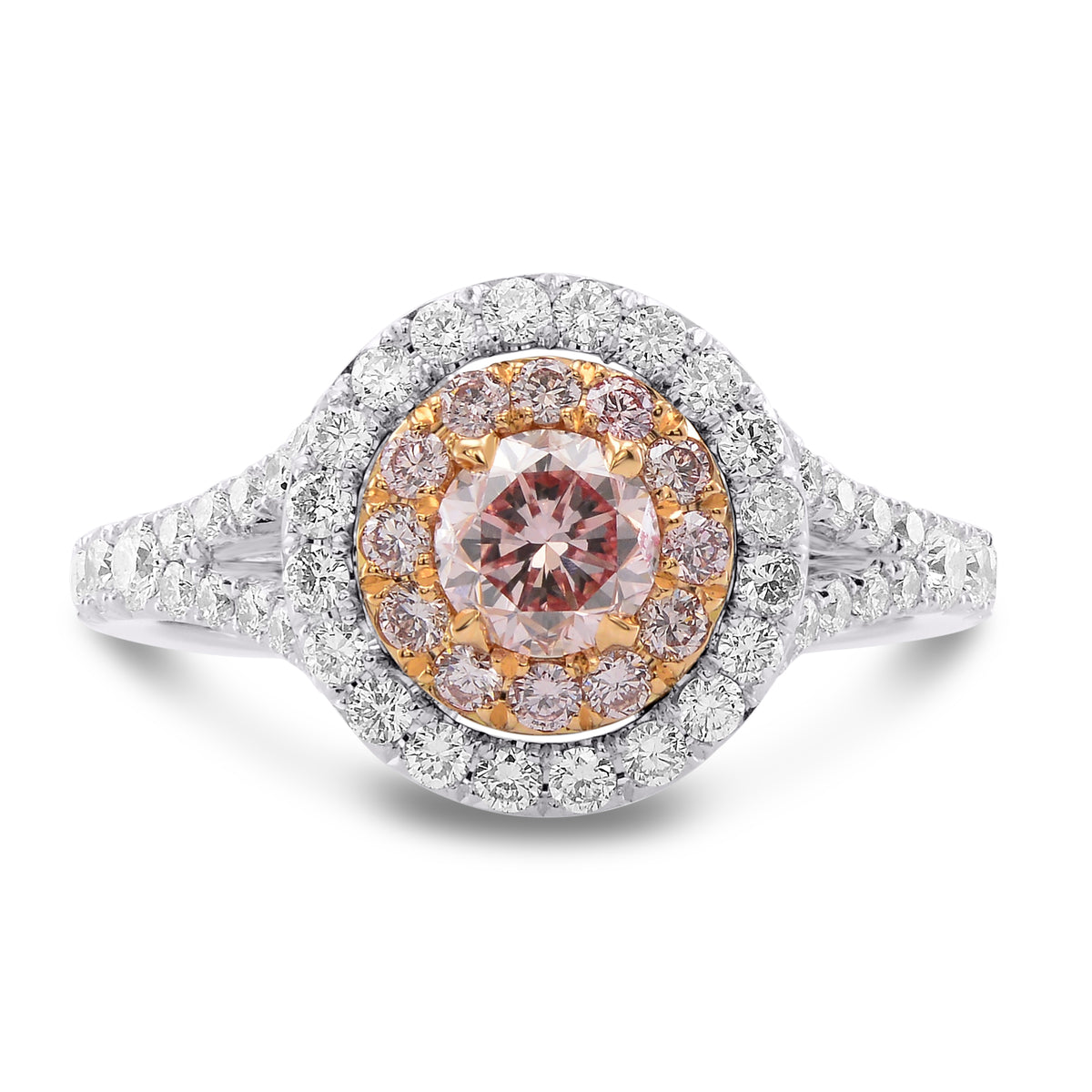 Fancy Pink Round Diamond Double Halo Ring 