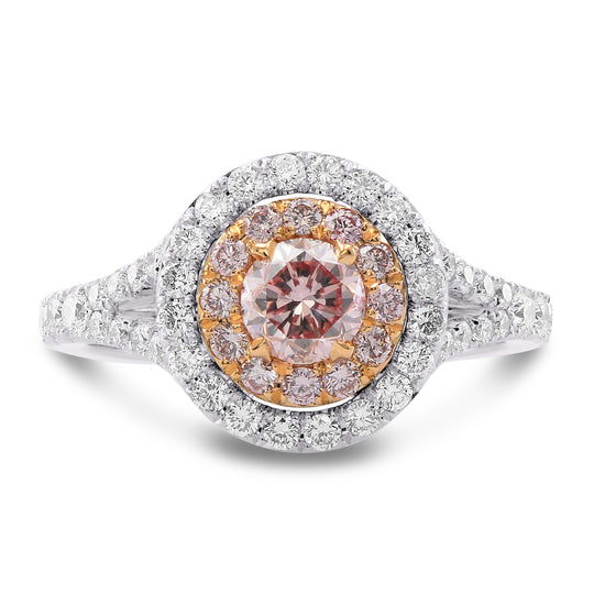 Fancy Pink Round Diamond Double Halo Ring 