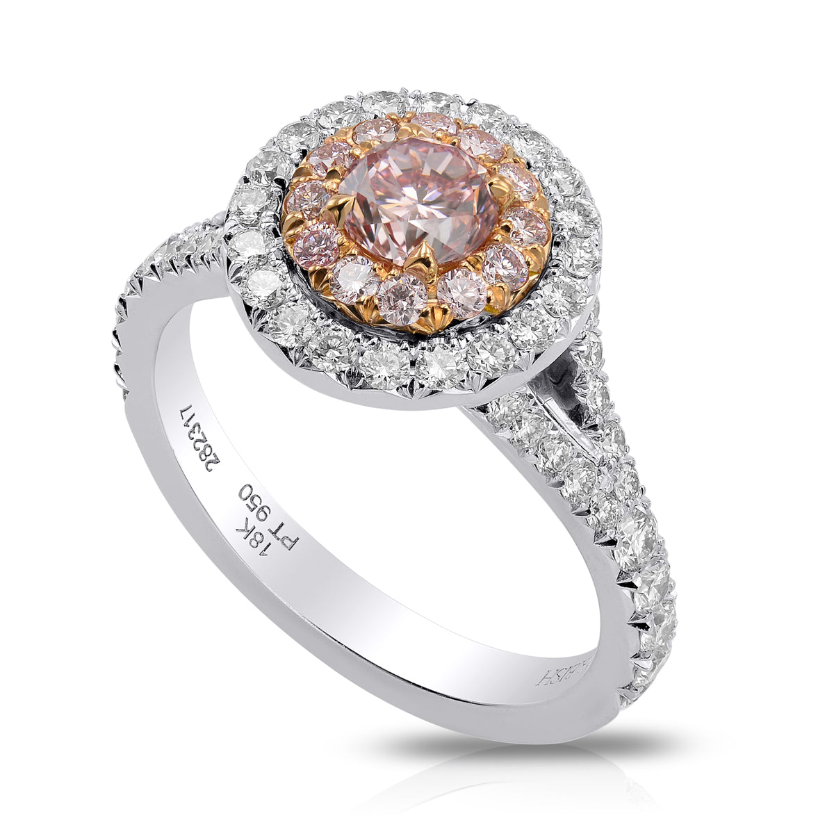 Fancy Pink Round Diamond Double Halo Ring 