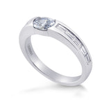 Fancy Intense Blue Oval and Baguette Diamond side stone ring