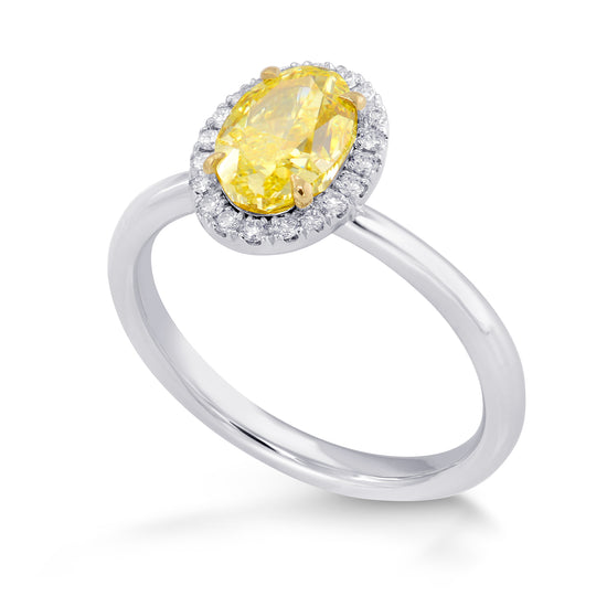Fancy Intense Yellow Oval Diamond Halo Ring