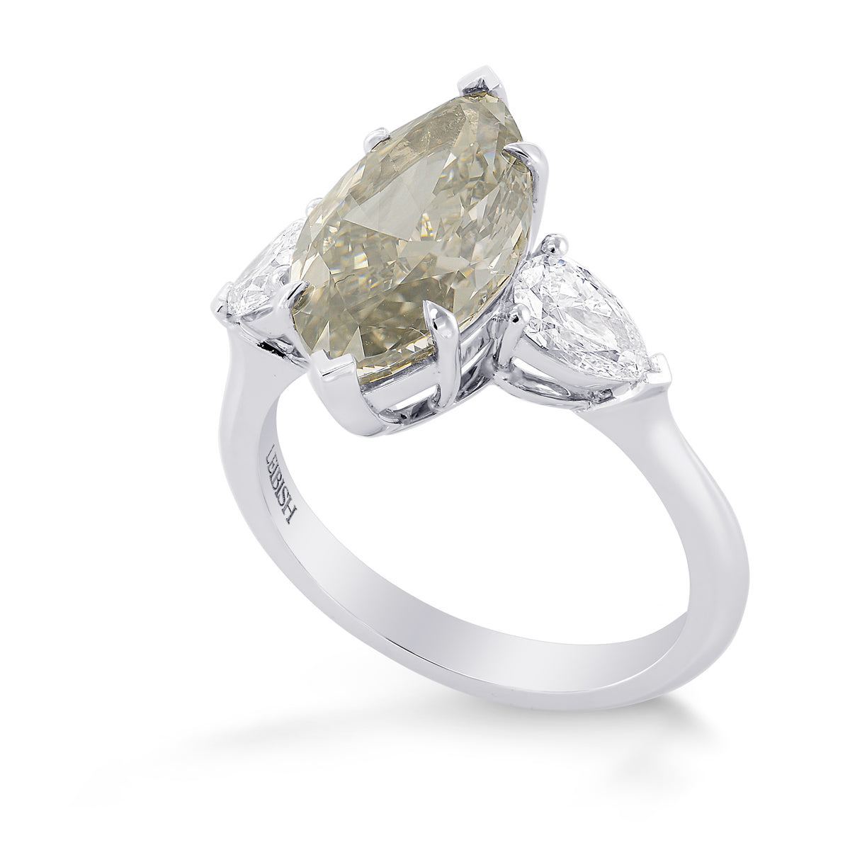 Fancy Gray Yellowish Green Marquise Diamond 3 Stone Ring