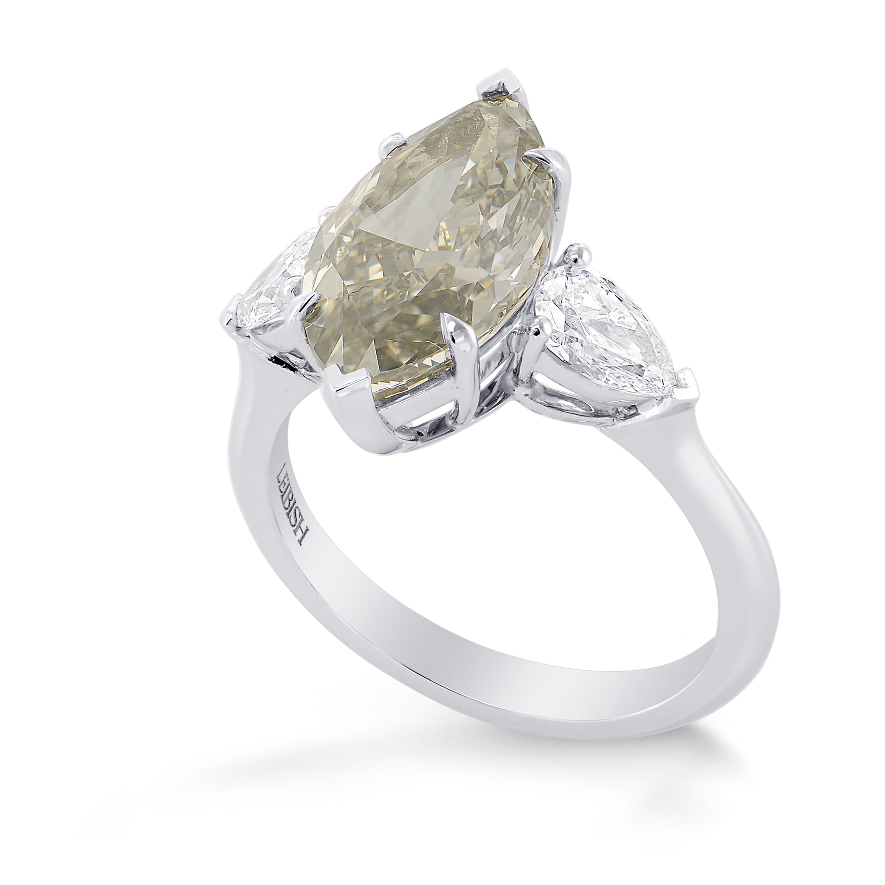 Fancy Gray Yellowish Green Marquise Diamond 3 Stone Ring