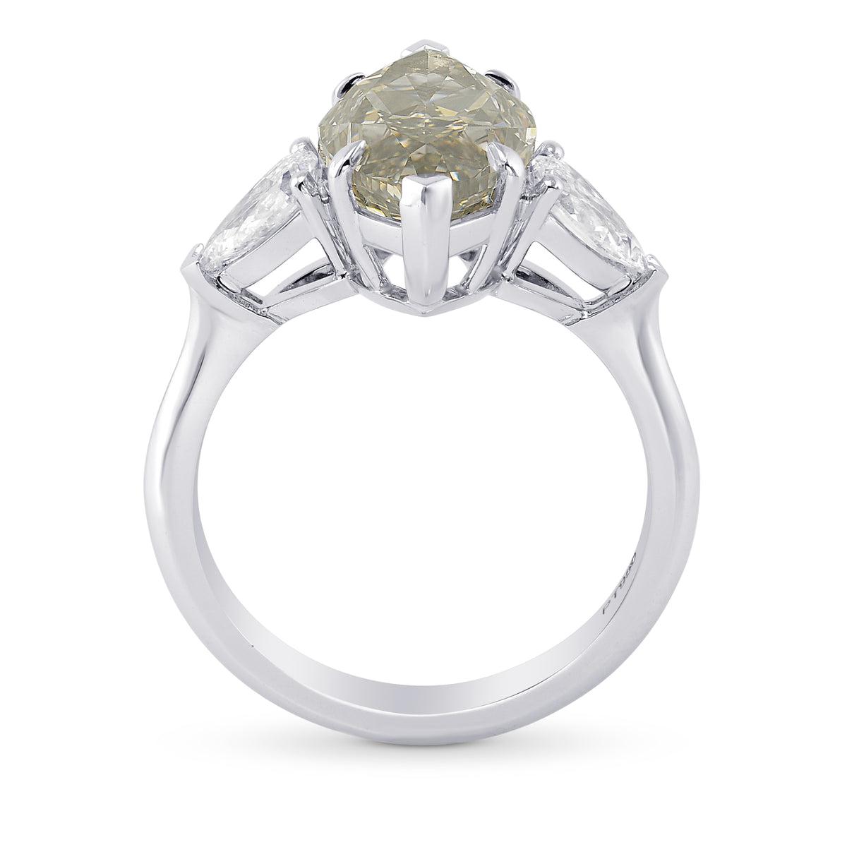 Fancy Gray Yellowish Green Marquise Diamond 3 Stone Ring