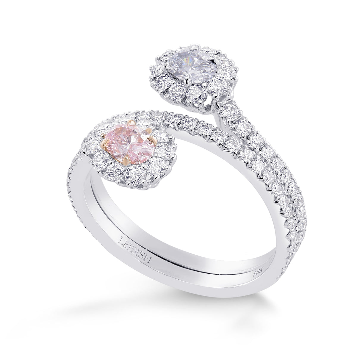  Oval Shape 2 Stones Halo Diamond Ring
