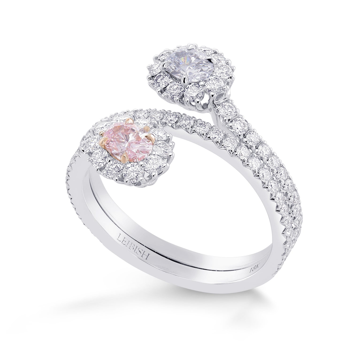  Oval Shape 2 Stones Halo Diamond Ring