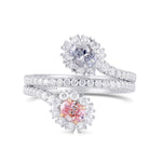  Oval Shape 2 Stones Halo Diamond Ring