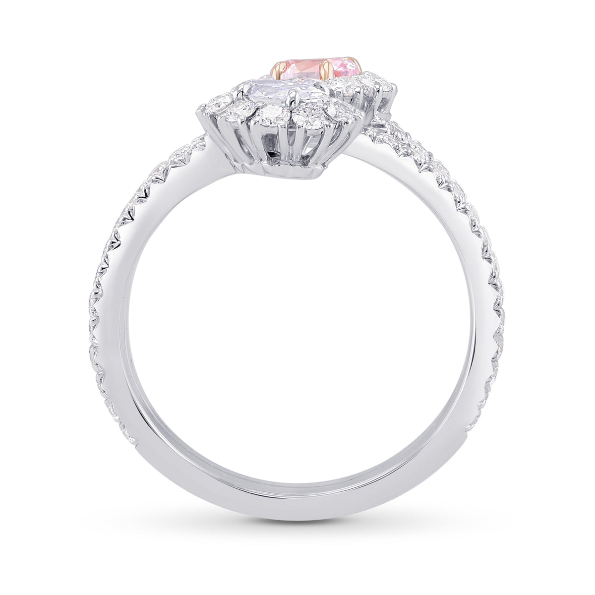  Oval Shape 2 Stones Halo Diamond Ring