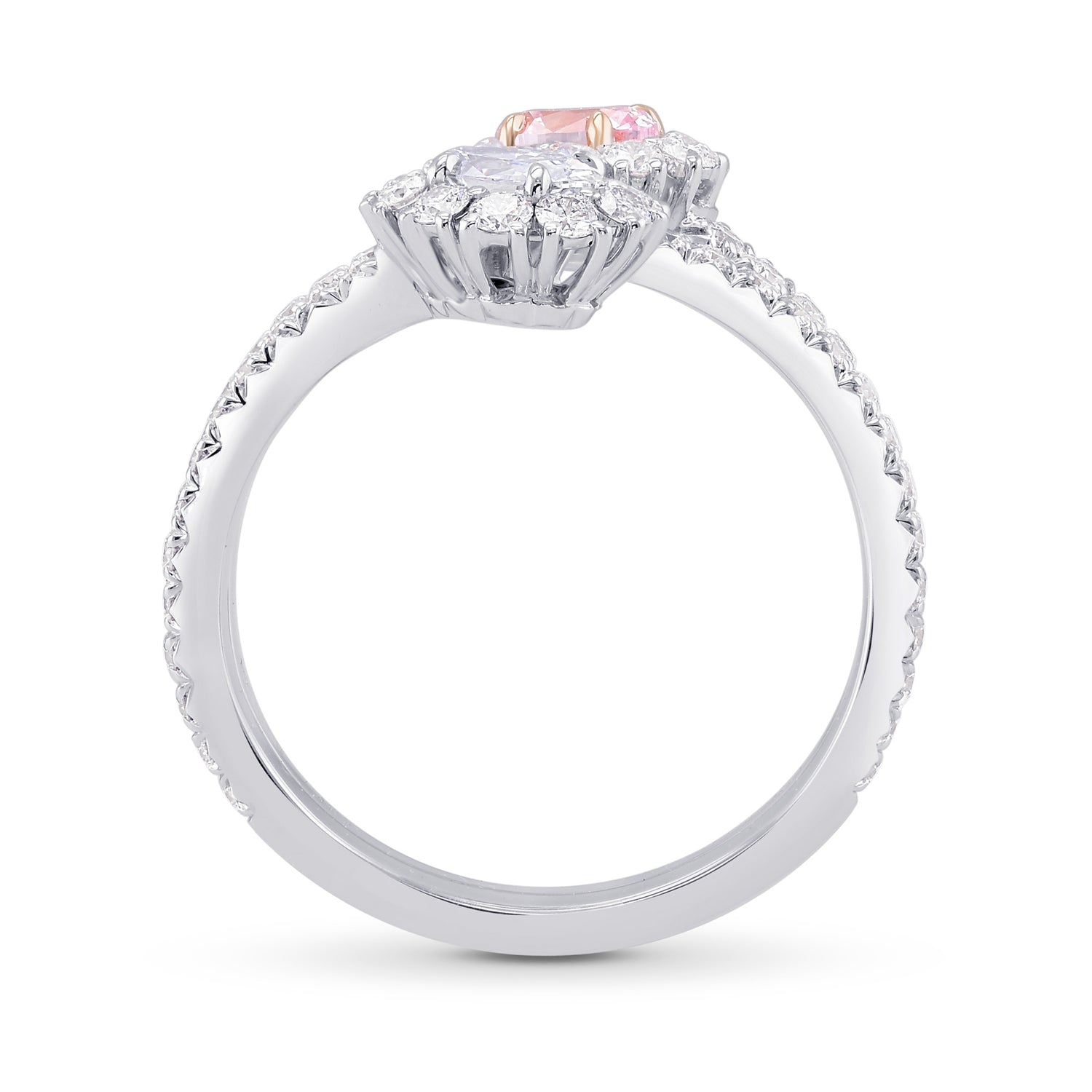  Oval Shape 2 Stones Halo Diamond Ring
