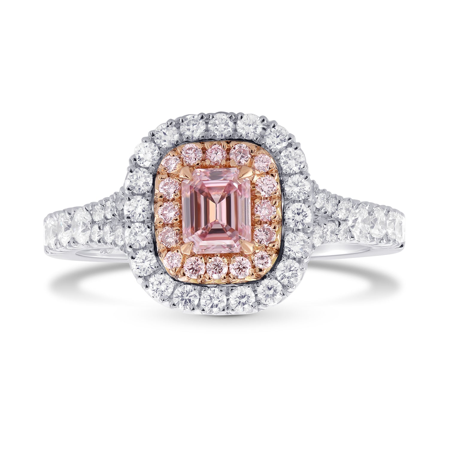 Fancy Intense Purplish Pink Emerald Diamond Halo Ring