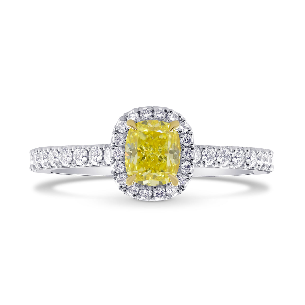 Fancy Intense Yellow Cushion Diamond Halo Ring