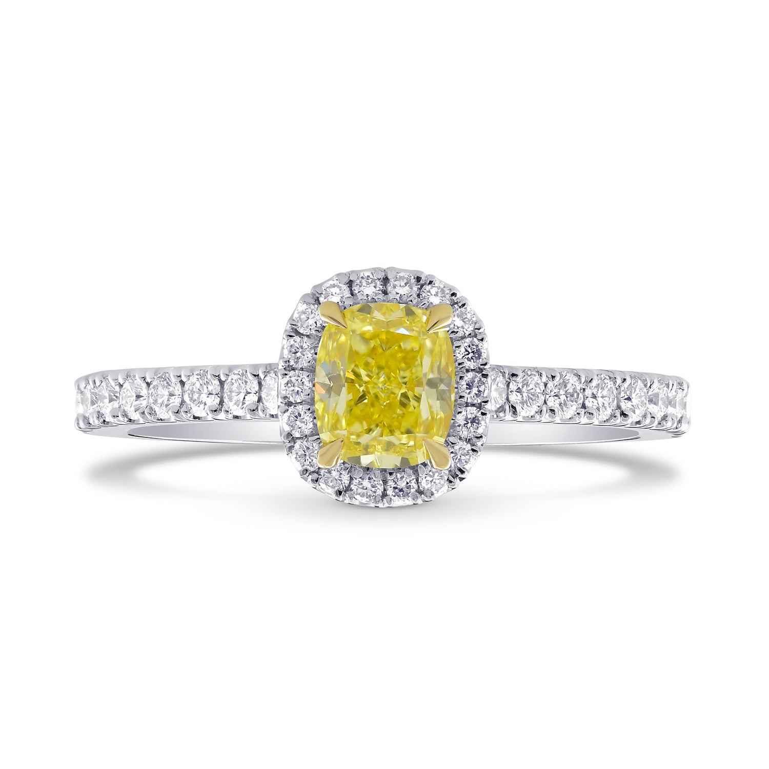 Fancy Intense Yellow Cushion Diamond Halo Ring