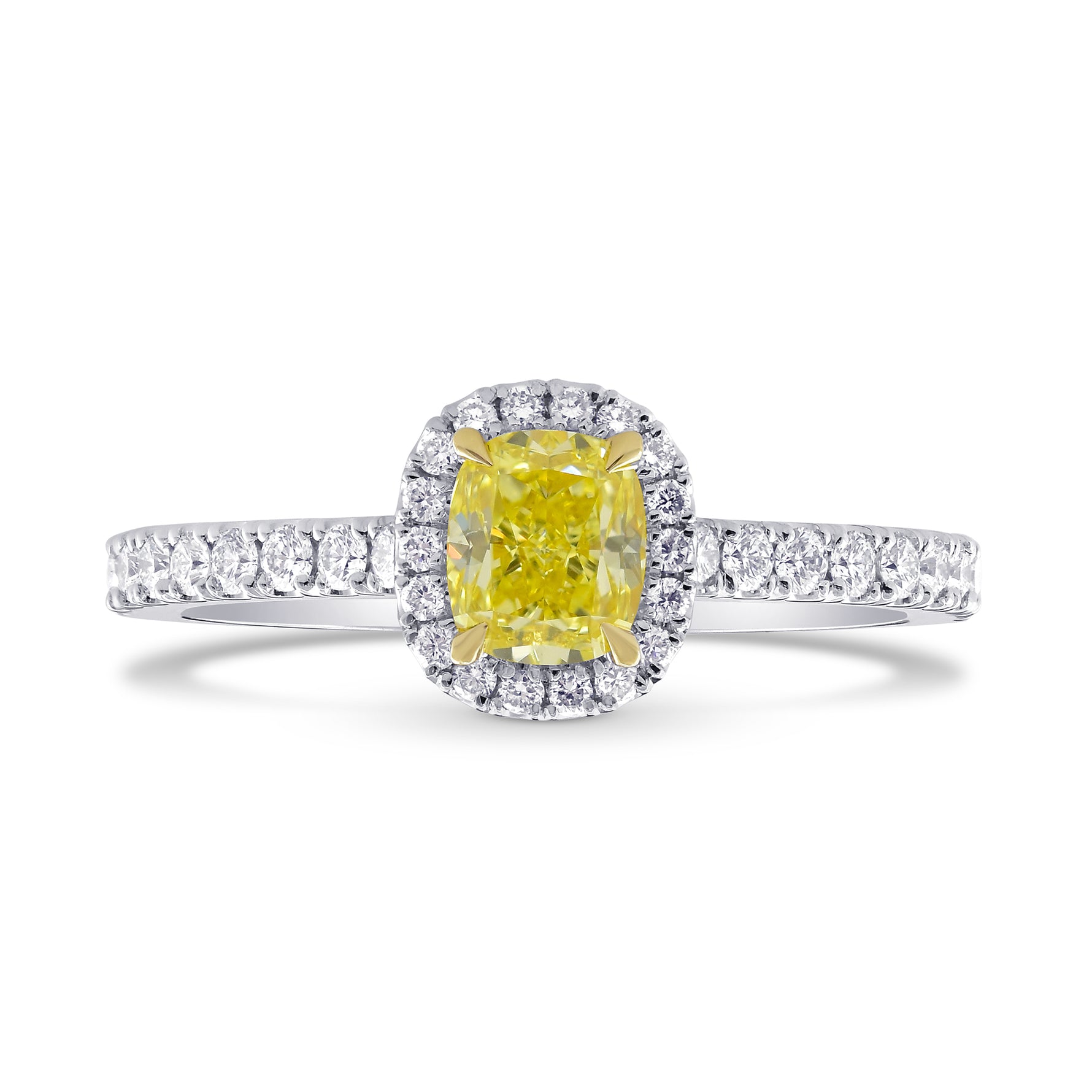 Fancy Intense Yellow Cushion Diamond Halo Ring