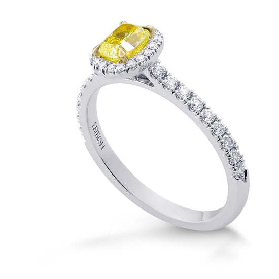 Fancy Intense Yellow Cushion Diamond Halo Ring