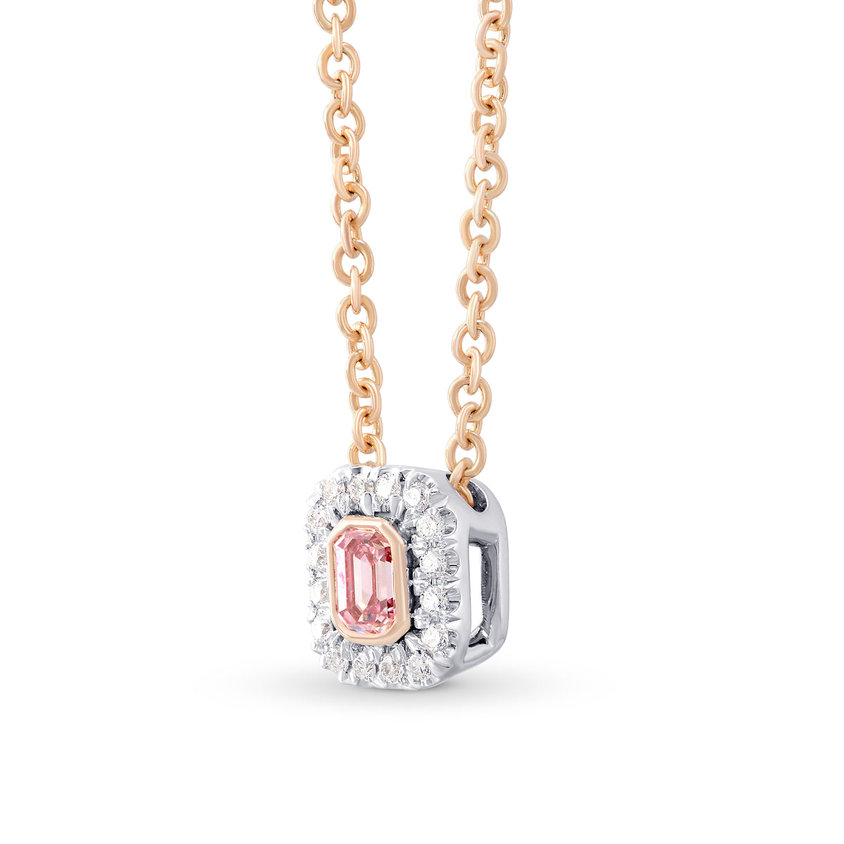 Fancy Intense Purplish Pink Emerald Diamond Halo Pendant