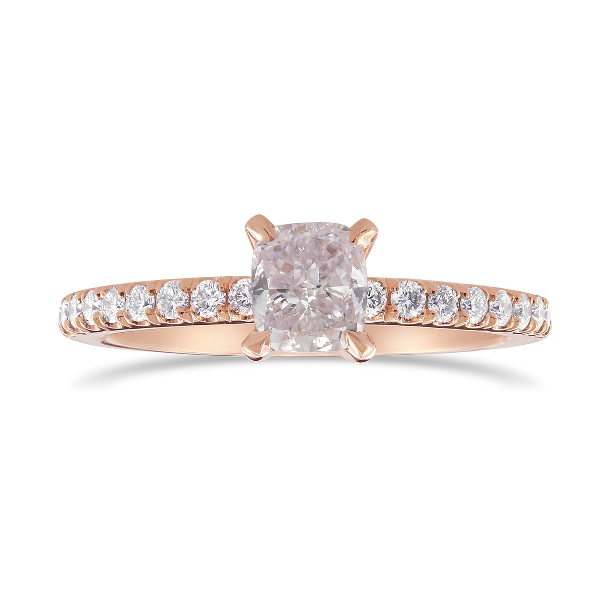Very Light Pink Cushion Diamond Side Stone Ring 