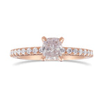 Very Light Pink Cushion Diamond Side Stone Ring 