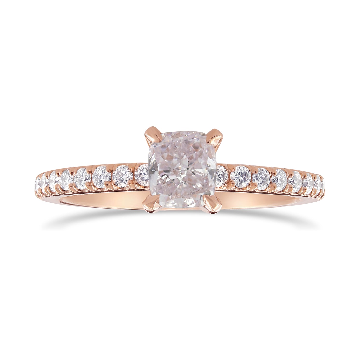Very Light Pink Cushion Diamond Side Stone Ring 