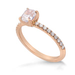 Very Light Pink Cushion Diamond Side Stone Ring 