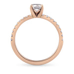 Very Light Pink Cushion Diamond Side Stone Ring 