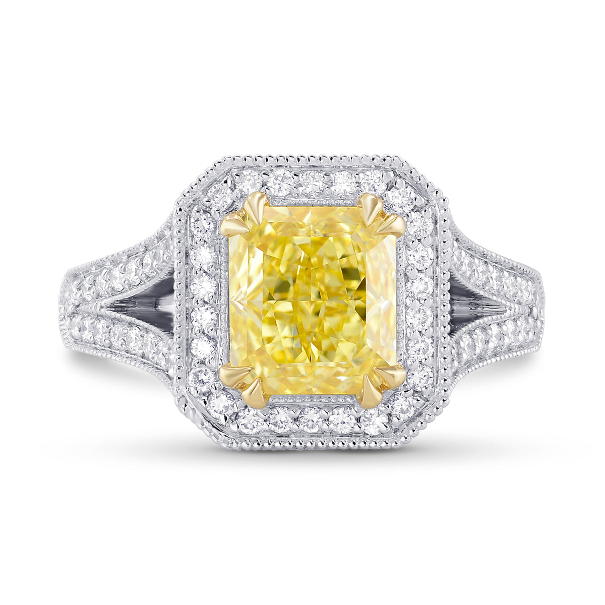 Fancy Intense Yellow Radiant Diamond Halo Ring