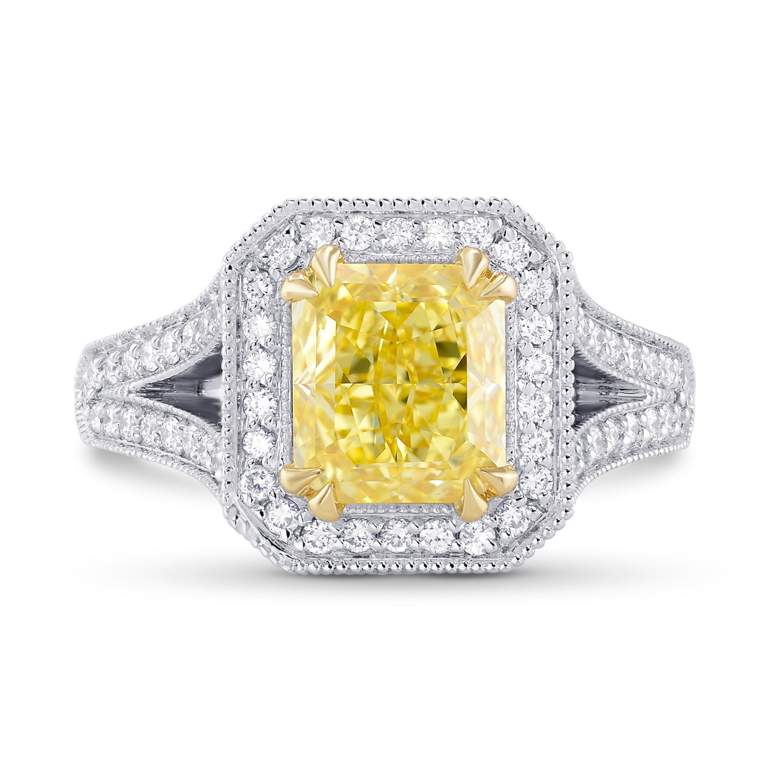 Fancy Intense Yellow Radiant Diamond Halo Ring