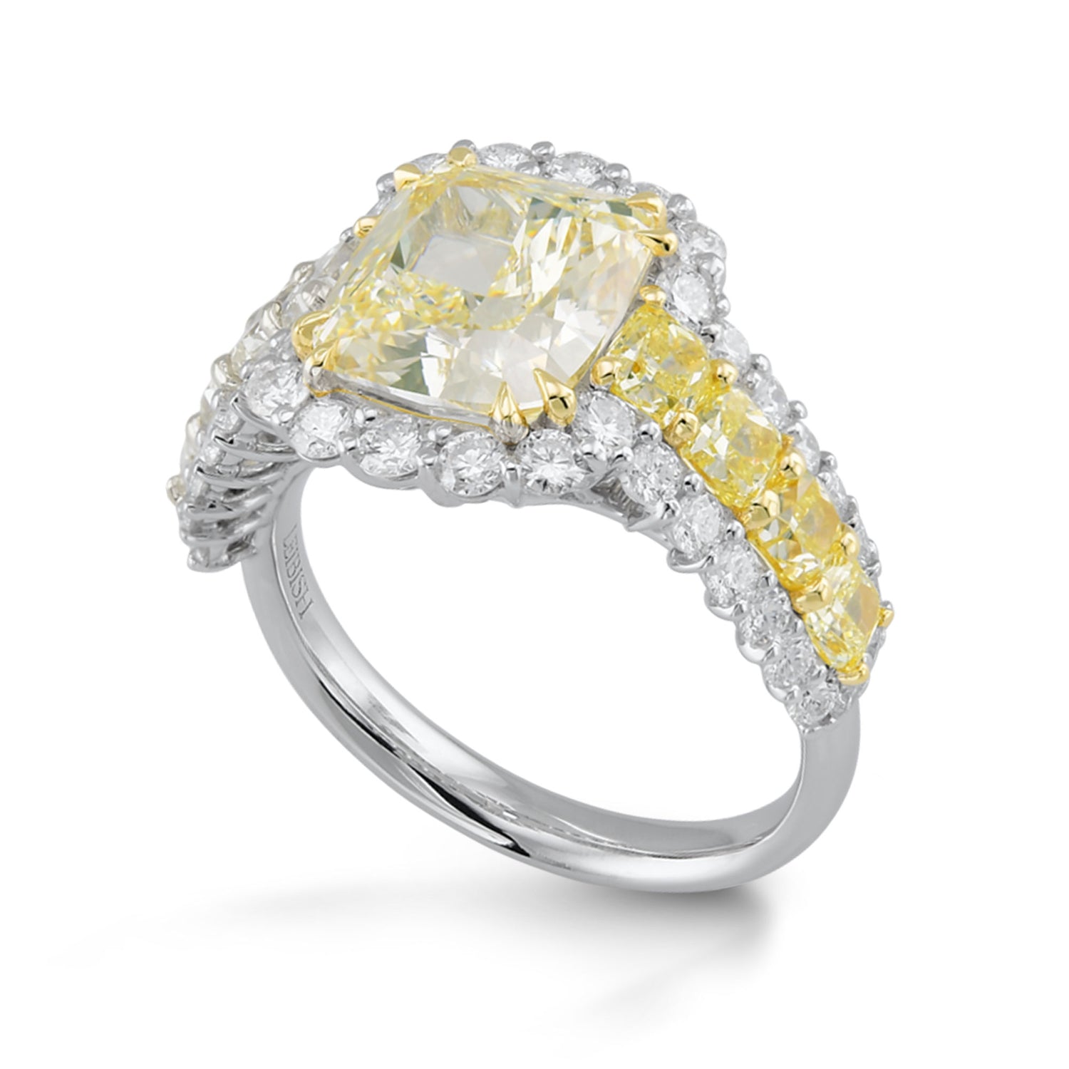  Light Yellow Radiant Diamond Side Stones Ring