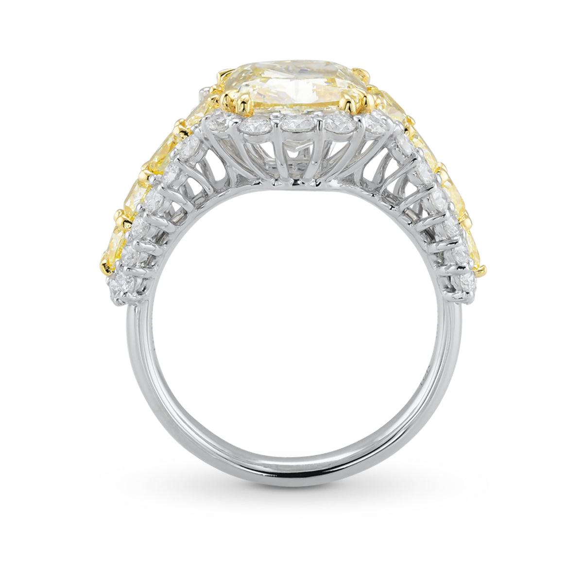  Light Yellow Radiant Diamond Side Stones Ring