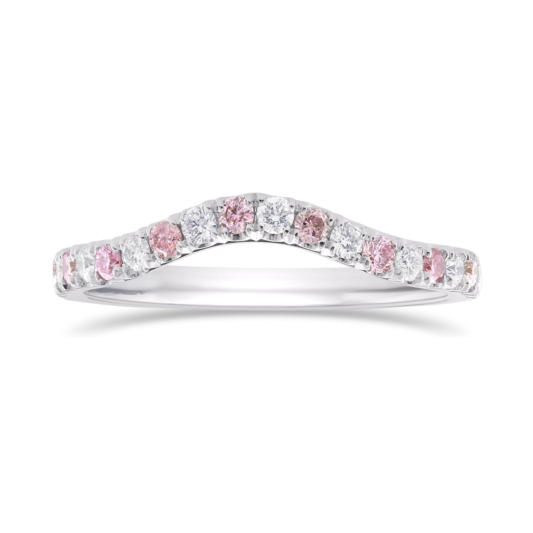 Fancy Pink & Colorless Contoured Diamond Wedding Band 