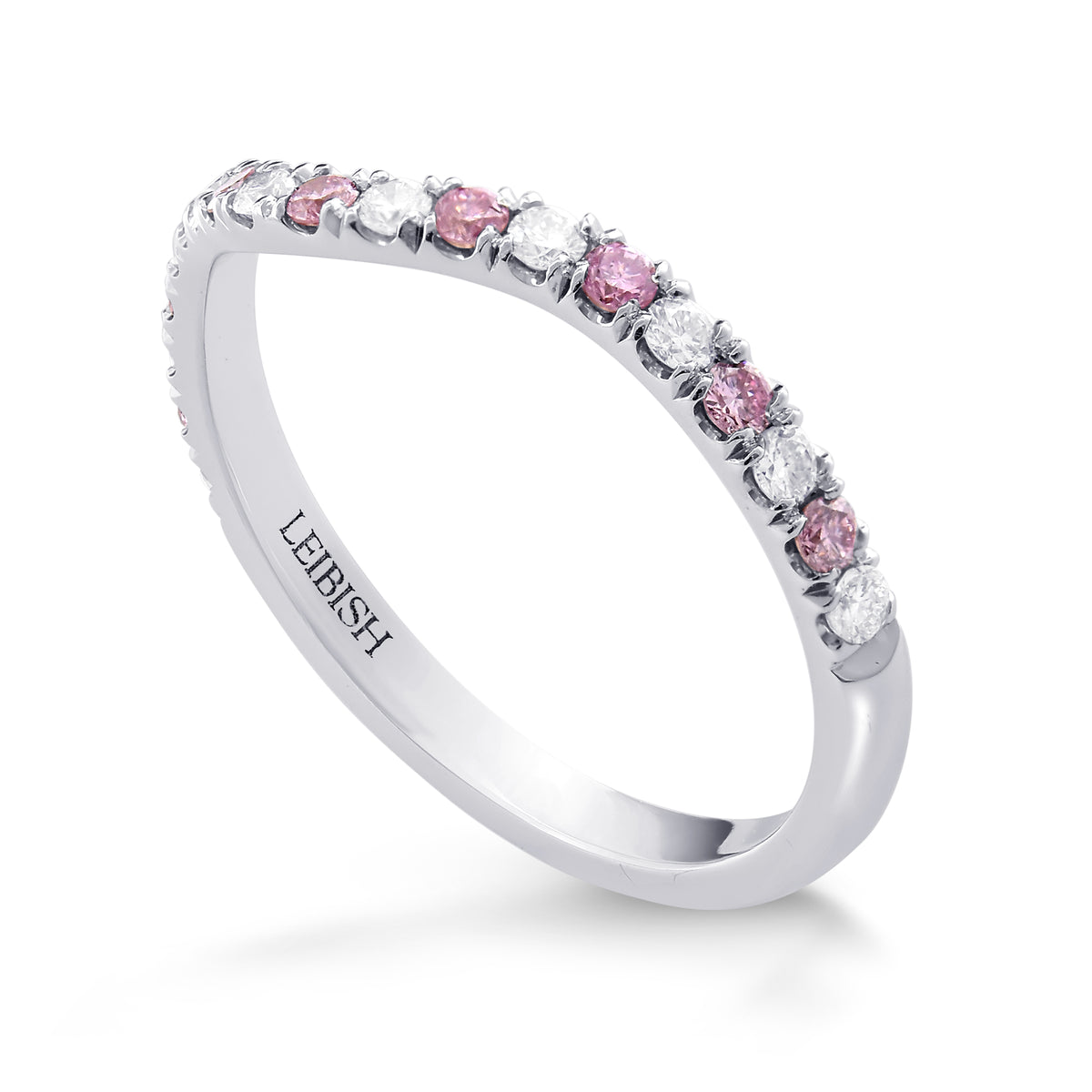 Fancy Pink & Colorless Contoured Diamond Wedding Band 