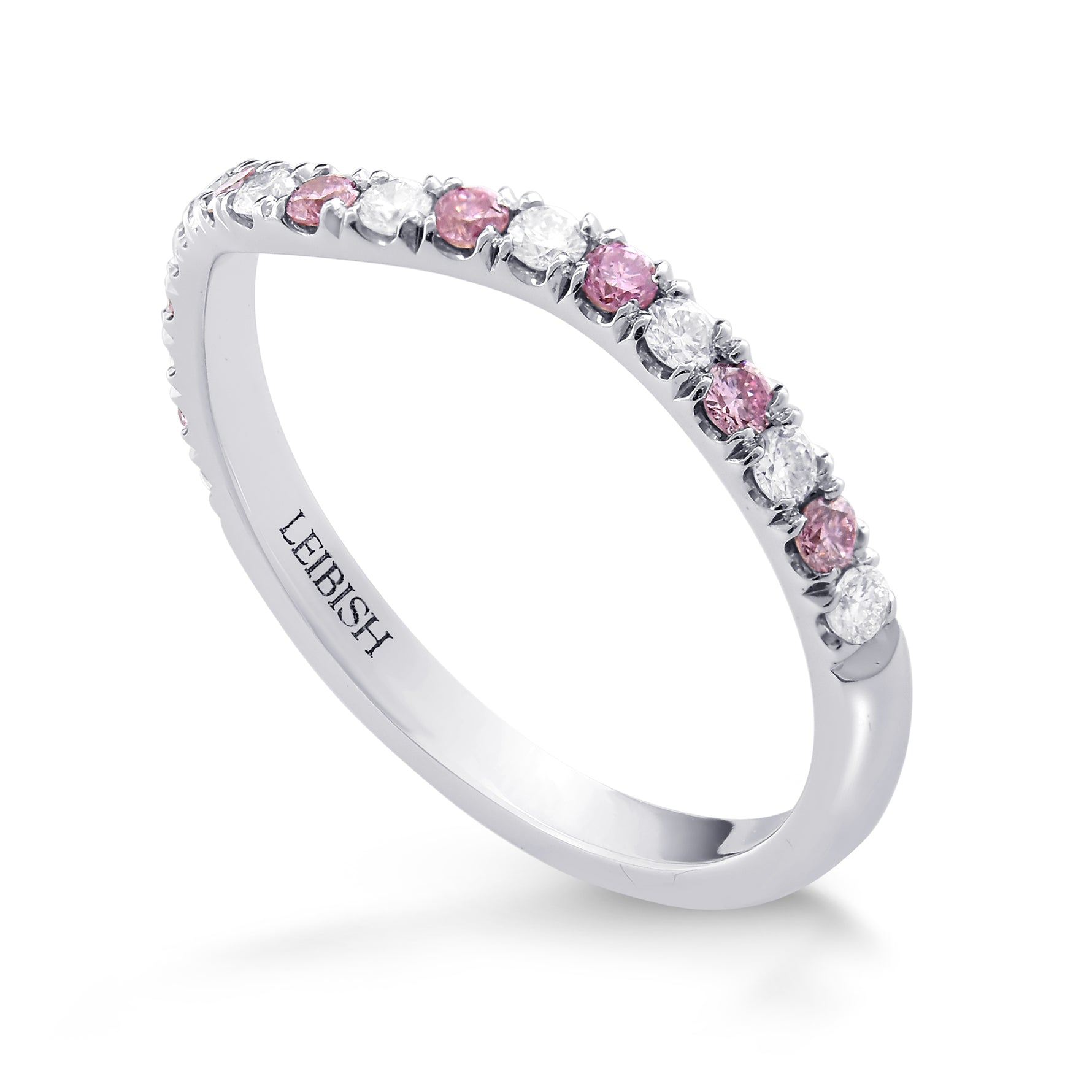 Fancy Pink & Colorless Contoured Diamond Wedding Band 