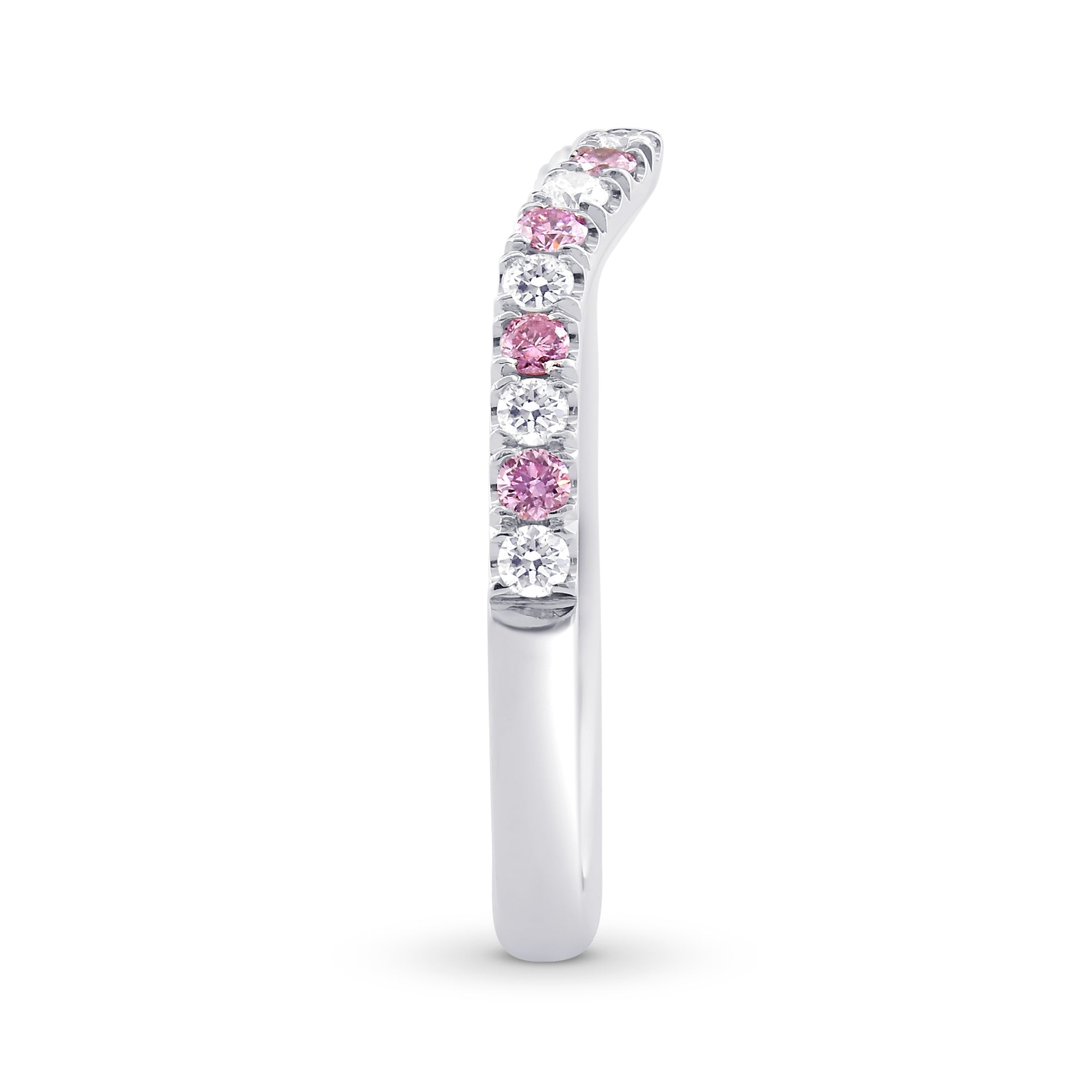 Fancy Pink & Colorless Contoured Diamond Wedding Band 