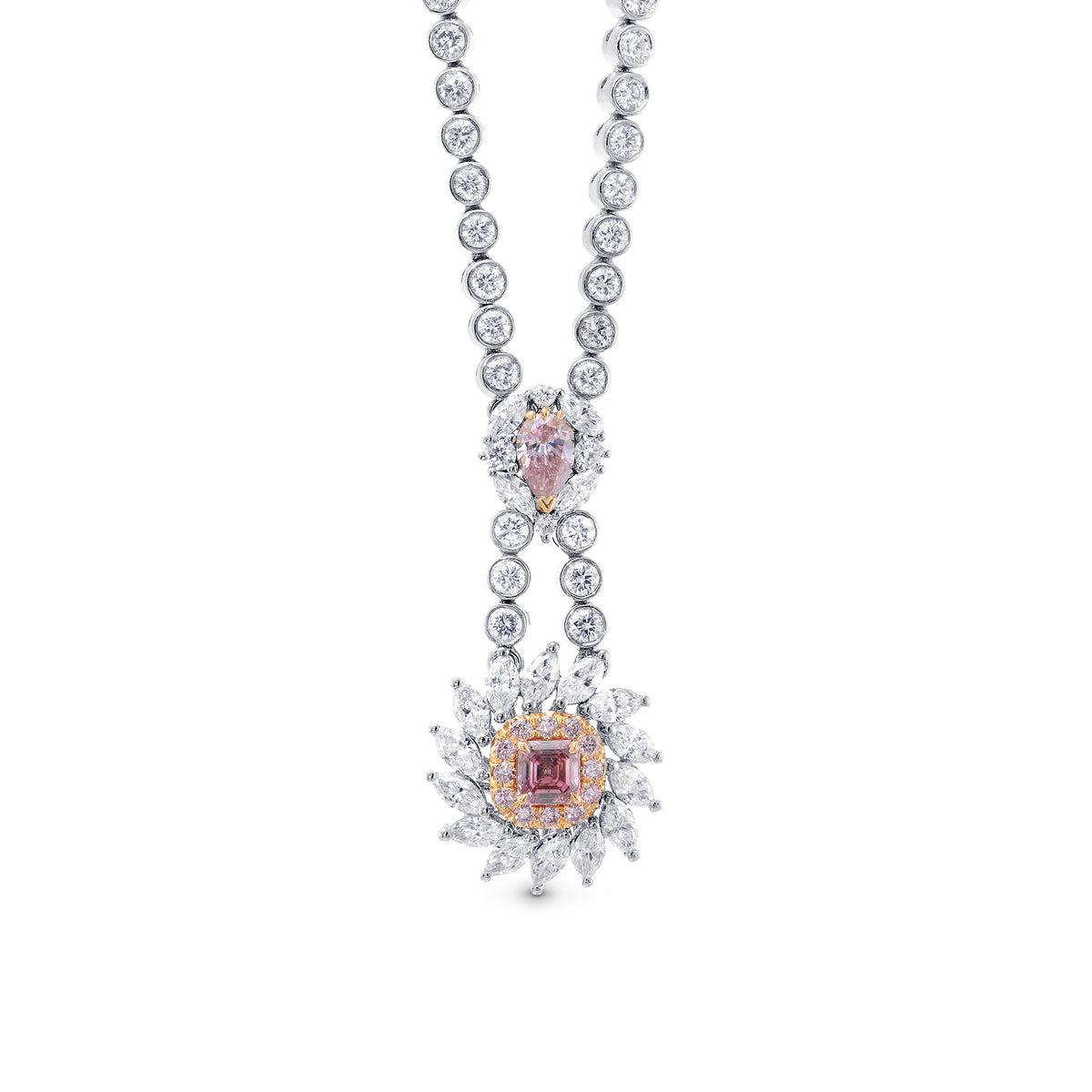 Fancy Intense Pink Asscher & Pear Diamond Drop Pendant