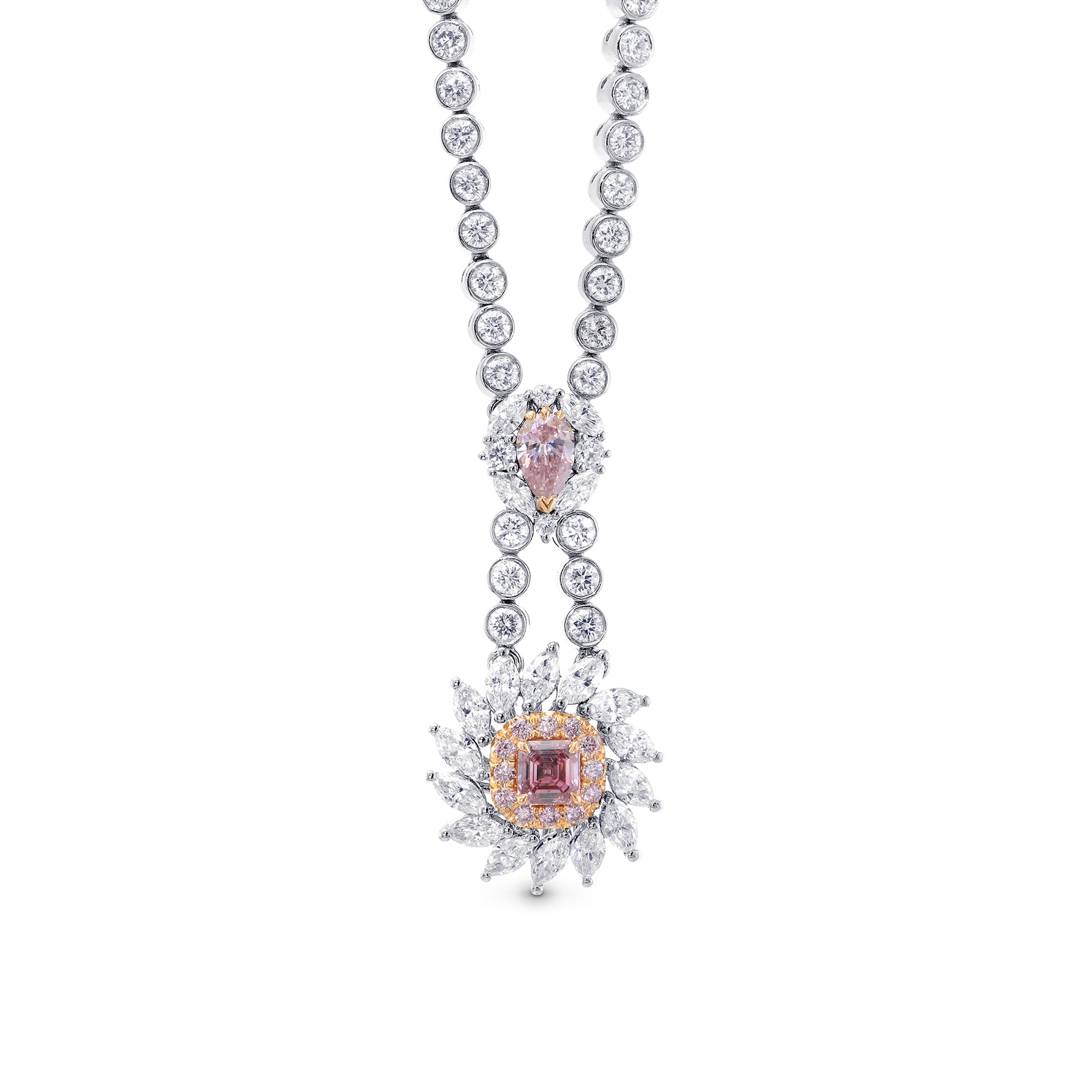 Fancy Intense Pink Asscher & Pear Diamond Drop Pendant
