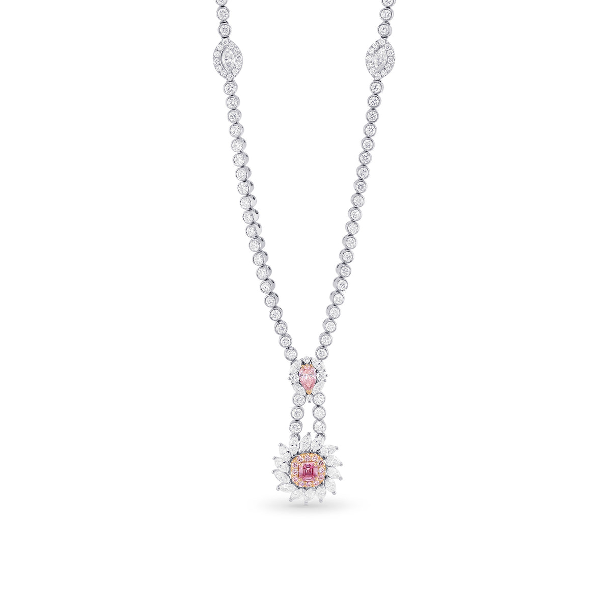 Fancy Intense Pink Asscher & Pear Diamond Drop Pendant
