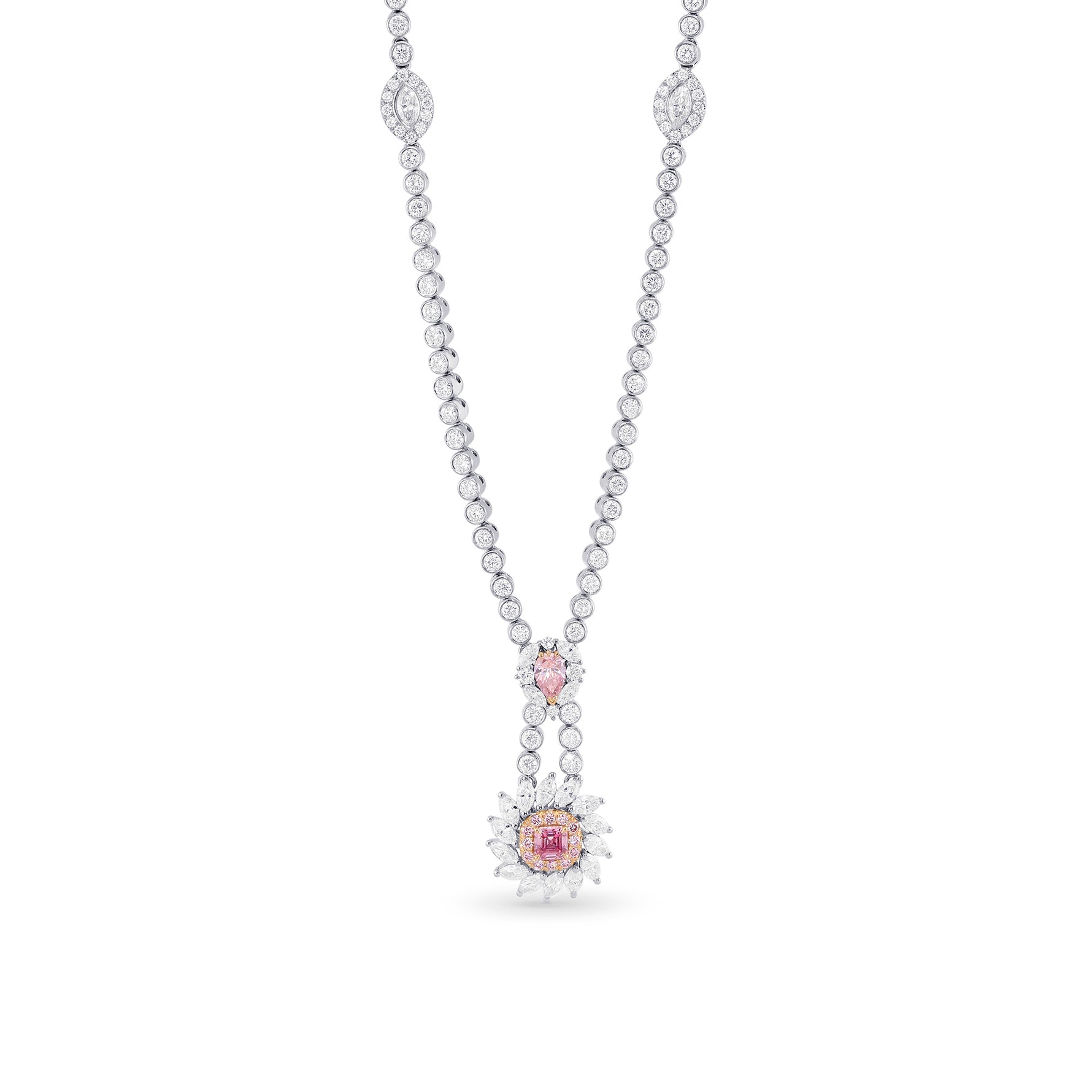Fancy Intense Pink Asscher & Pear Diamond Drop Pendant
